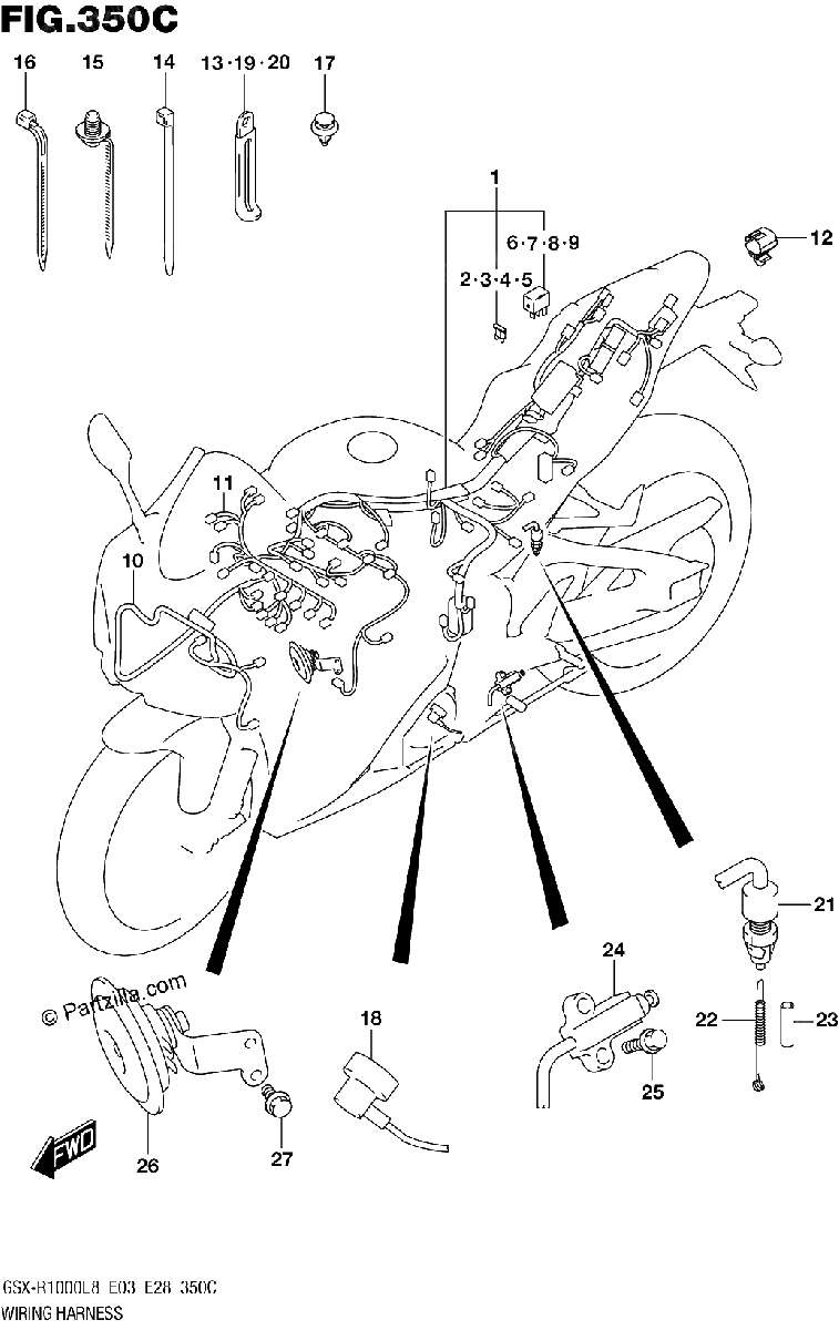 Diagrama de WIRING HARNESS GSX R1000AL8 E03