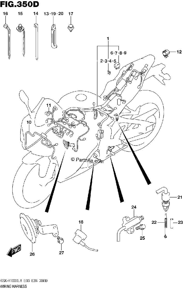 Diagrama de WIRING HARNESS GSX R1000AL8 E28