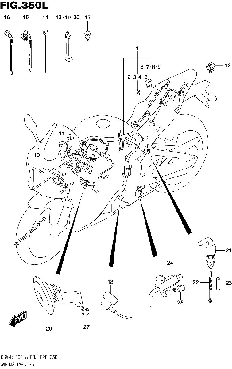 Diagrama de WIRING HARNESS GSX R1000RAL8 E33