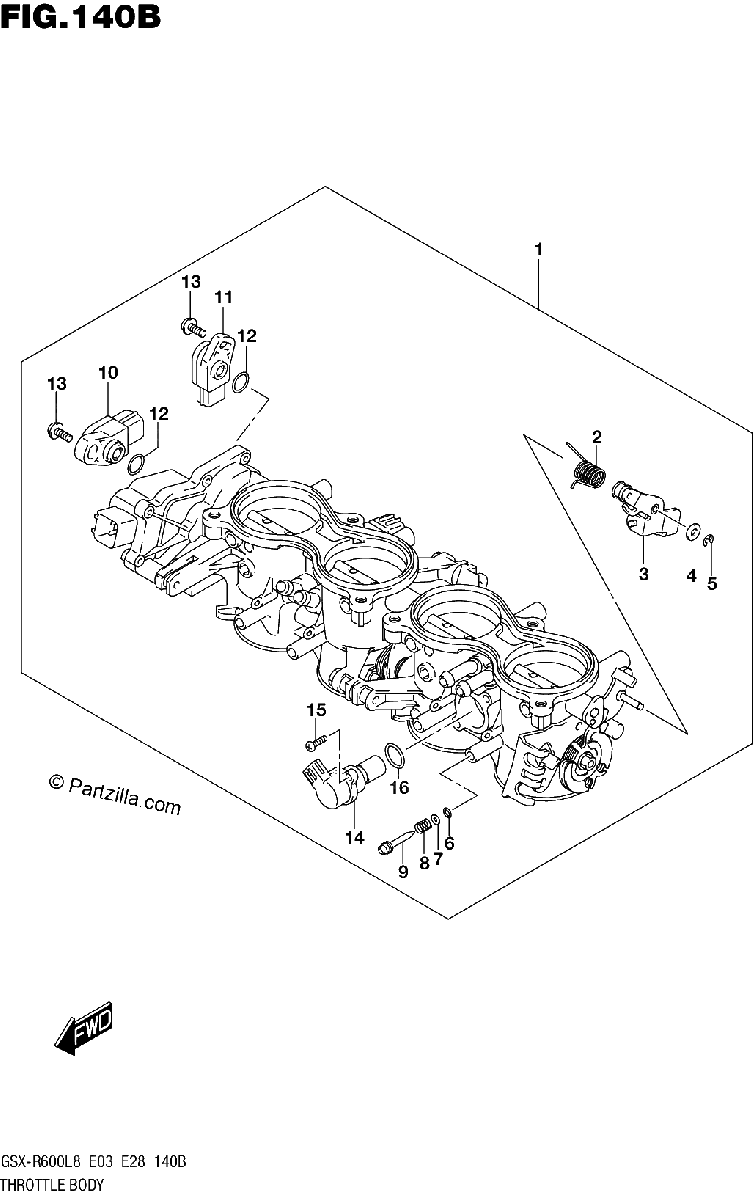 Diagrama de 140B THROTTLE BODY GSX R600L8 E28