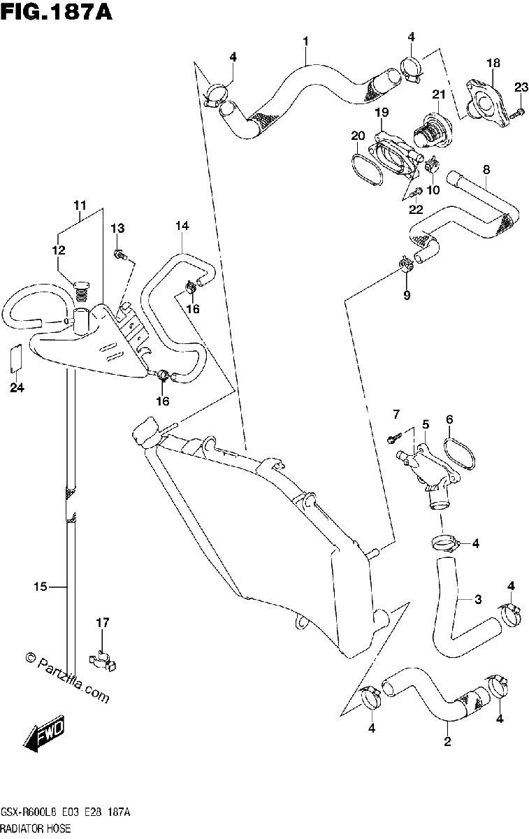 Diagrama de 187A RADIATOR HOSE