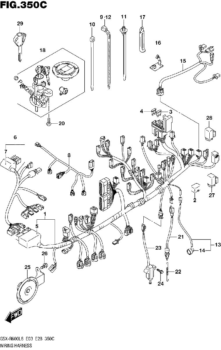 Diagrama de 350C WIRING HARNESS GSX R600L8 E33