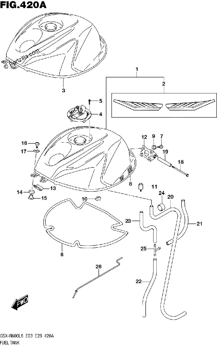 Diagrama de 420A FUEL TANK GSX R600L8 E03