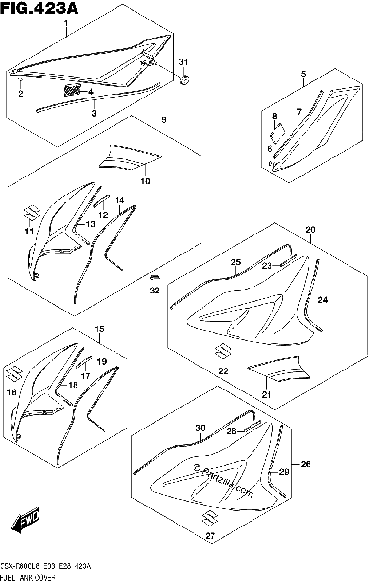 Diagrama de 423A FUEL TANK COVER