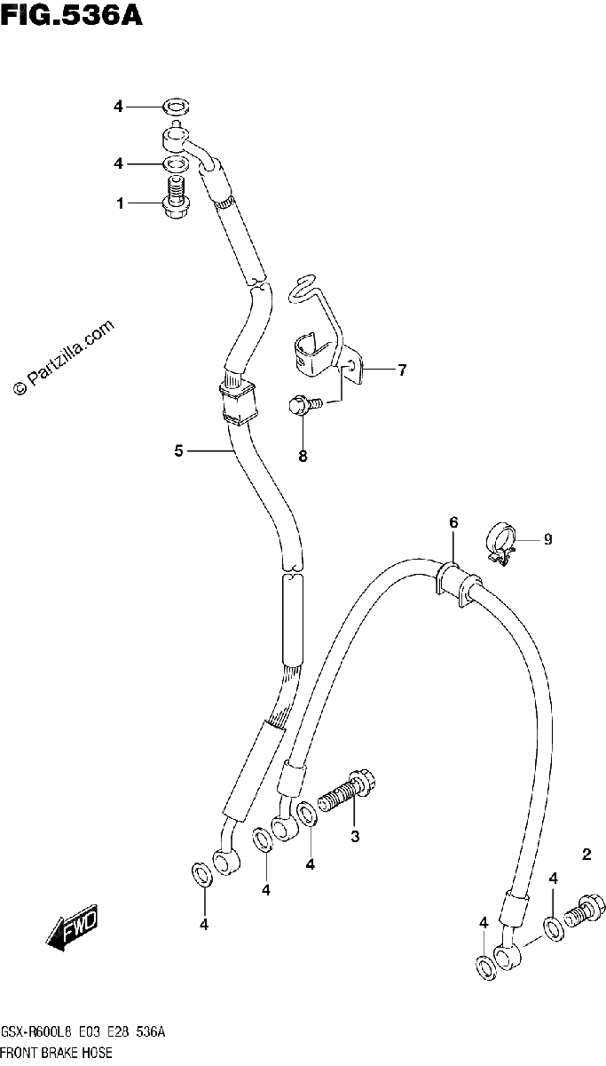Diagrama de 536A FRONT BRAKE HOSE