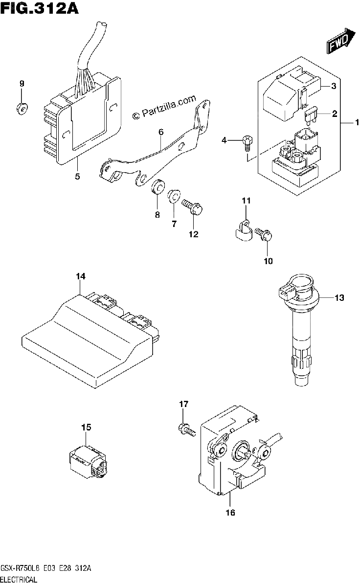 Diagrama de 312A ELECTRICAL GSX R750L8 E03