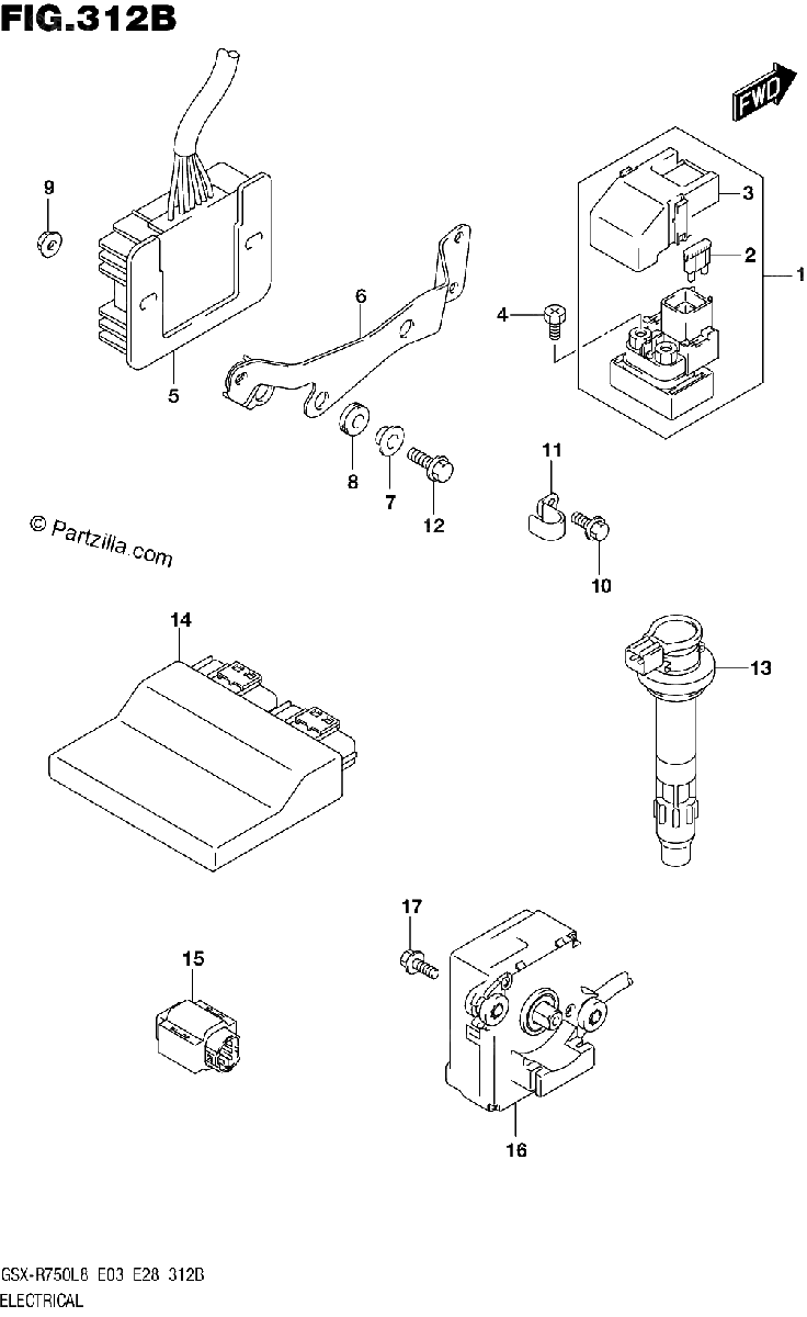 Diagrama de 312B ELECTRICAL GSX R750L8 E28