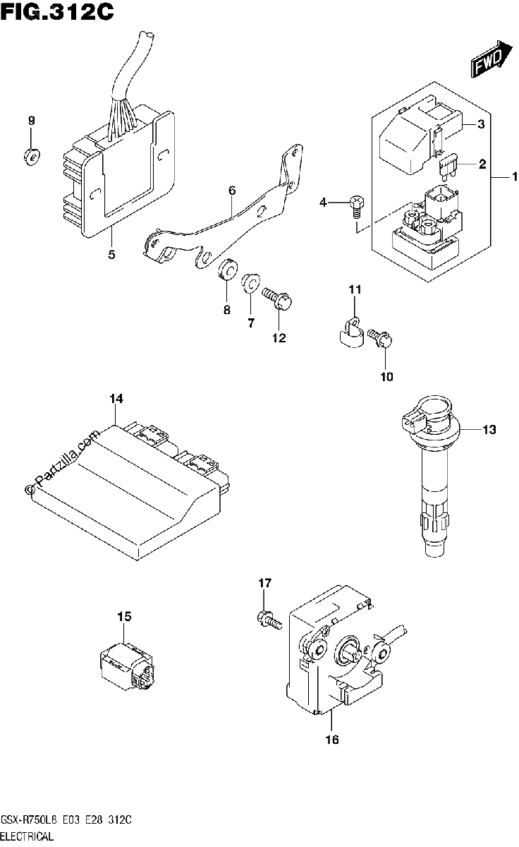 Diagrama de 312C ELECTRICAL GSX R750L8 E33