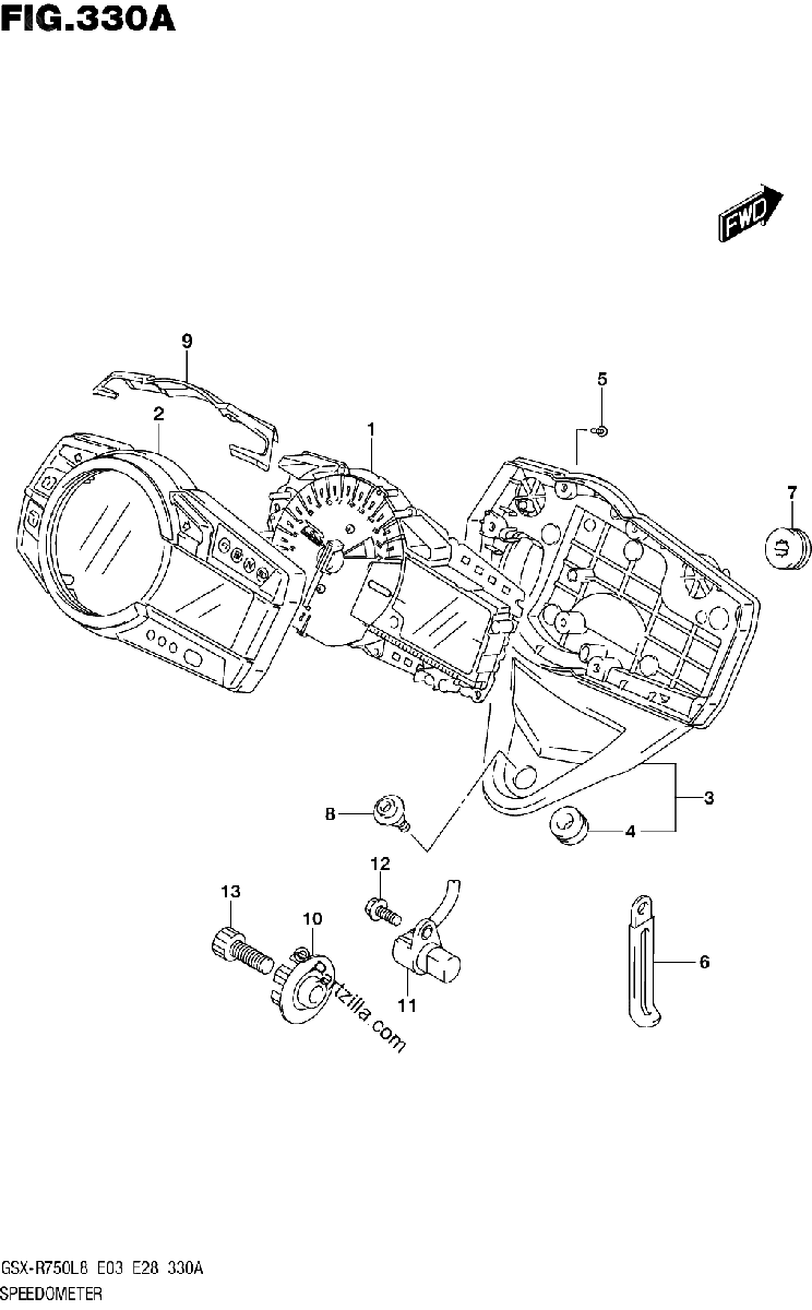 Diagrama de 330A SPEEDOMETER GSX R750L8 E03