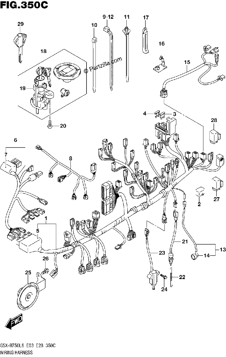 Diagrama de 350C WIRING HARNESS GSX R750L8 E33