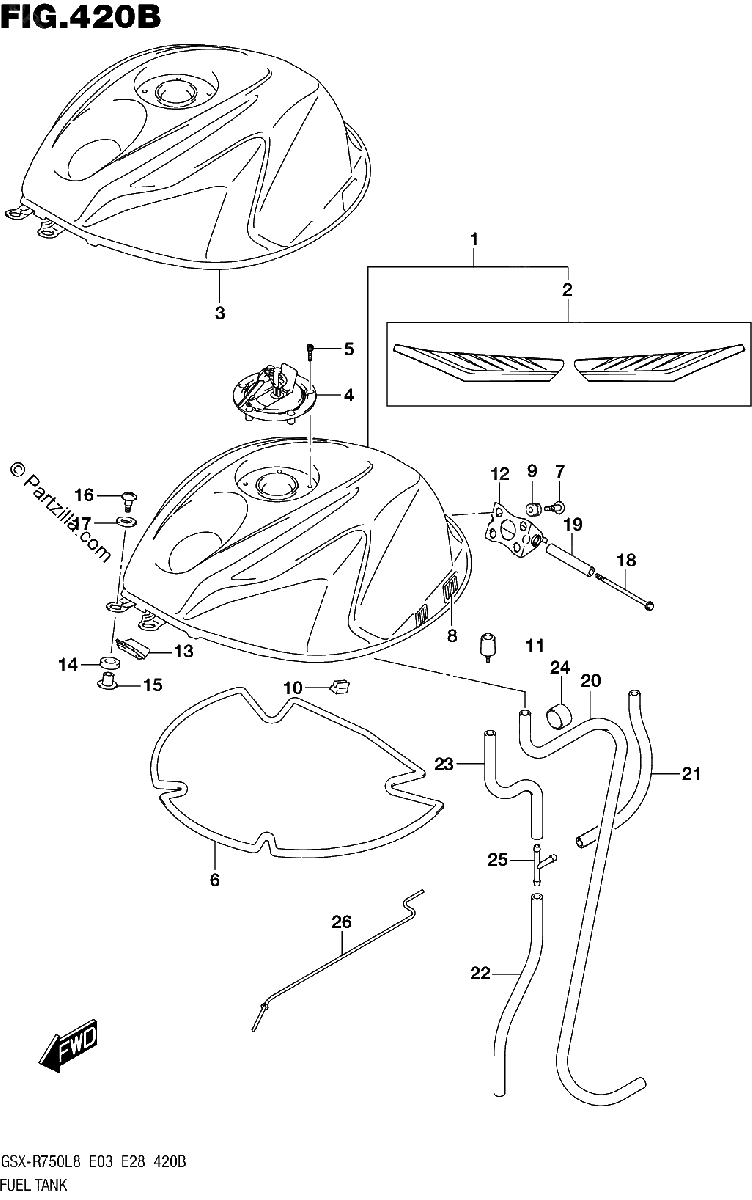 Diagrama de 420B FUEL TANK GSX R750L8 E28