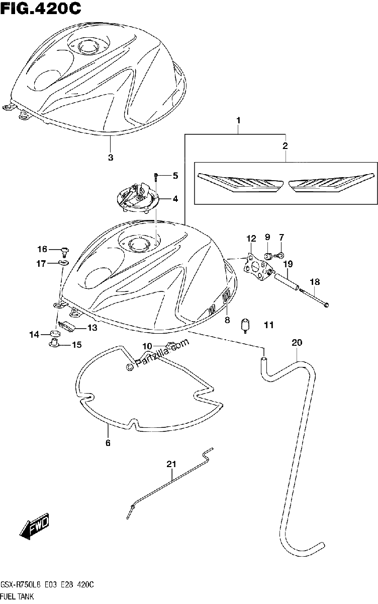 Diagrama de 420C FUEL TANK GSX R750L8 E33