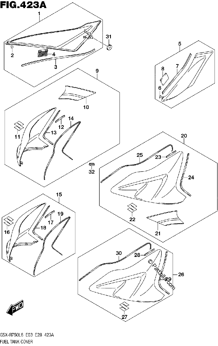Diagrama de 423A FUEL TANK COVER