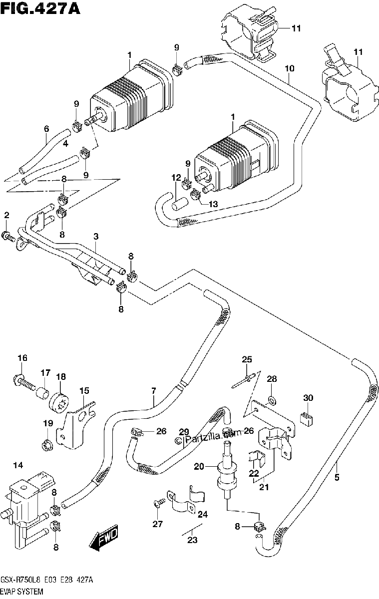 Diagrama de 427A EVAP SYSTEM GSX R750L8 E33