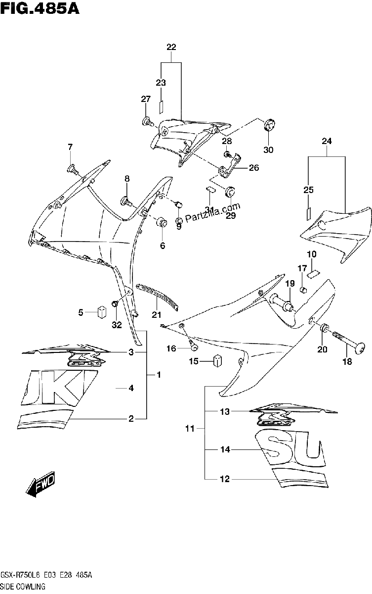 Diagrama de 485A SIDE COWLING YSF