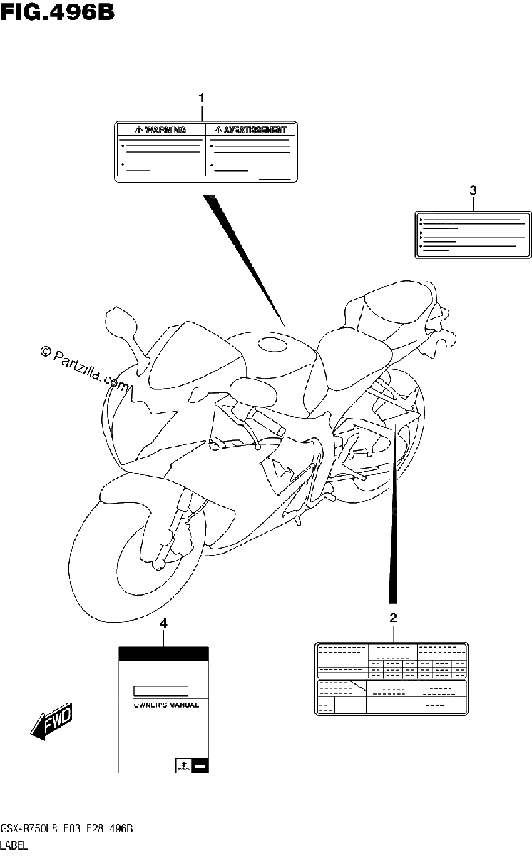 Diagrama de 496B LABEL GSX R750L8 E28