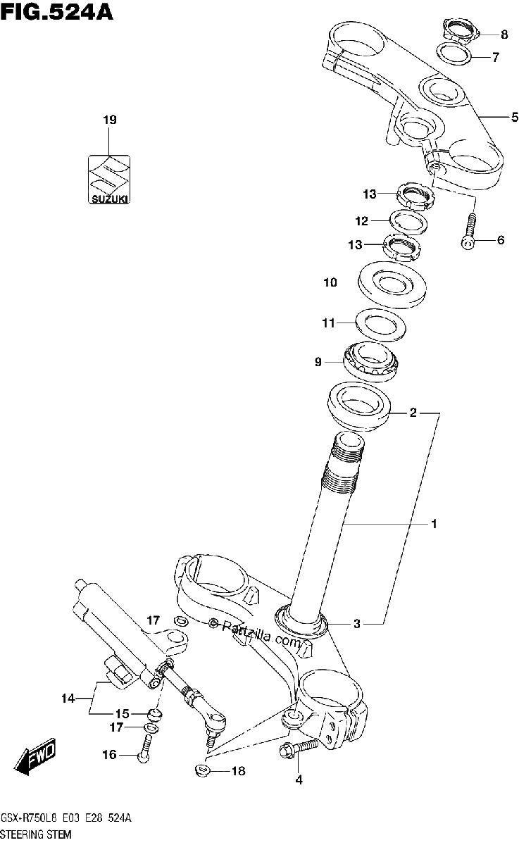 Diagrama de 524A STEERING STEM