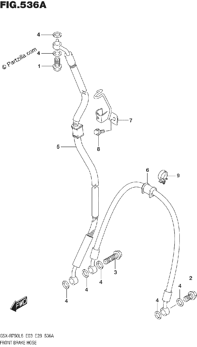 Diagrama de 536A FRONT BRAKE HOSE