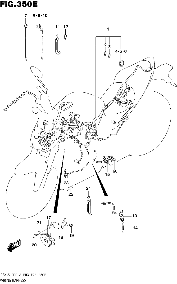 Diagrama de 350E WIRING HARNESS GSX S1000L8 E33