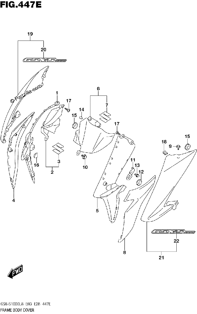 Diagrama de 447E FRAME BODY COVER GSX S1000L8 E33