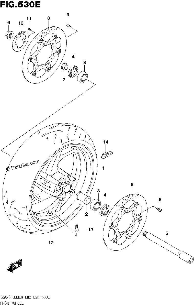 Diagrama de 530E FRONT WHEEL GSX S1000L8 E33