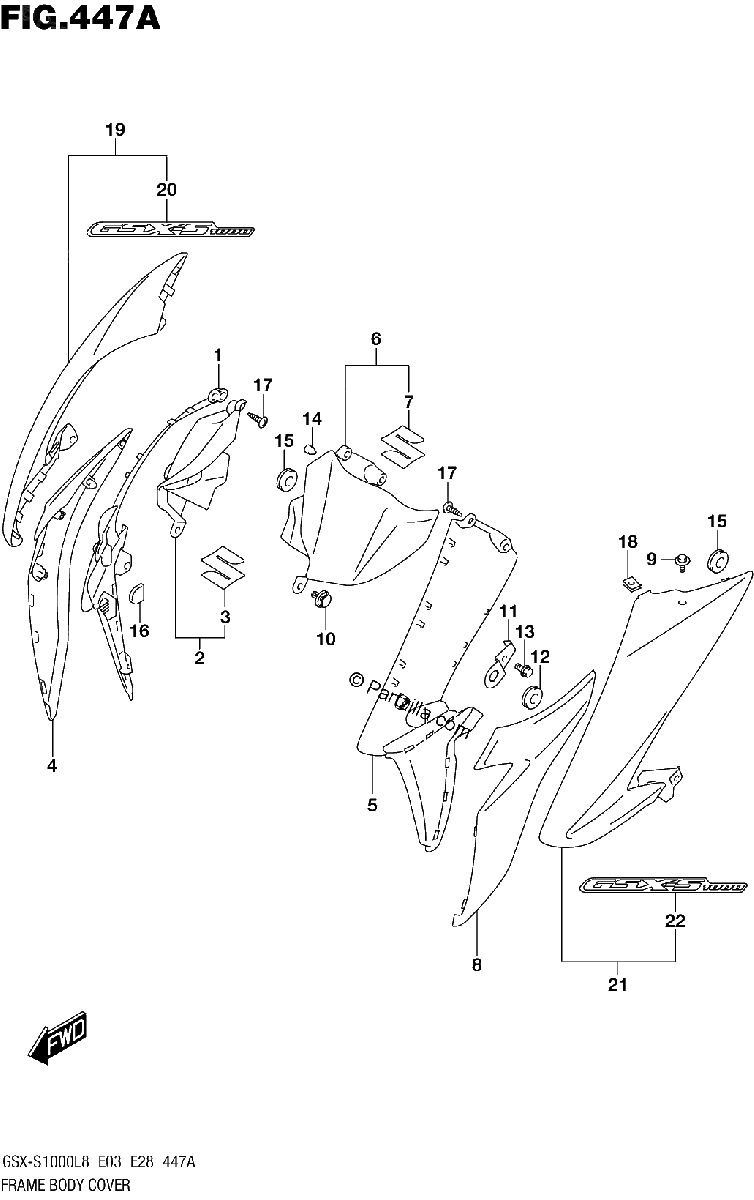 Diagrama de FRAME BODY COVER GSX S1000AL8 E03