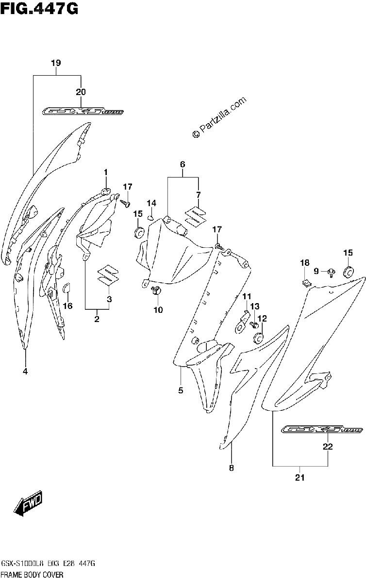 Diagrama de FRAME BODY COVER GSX S1000AL8 E33