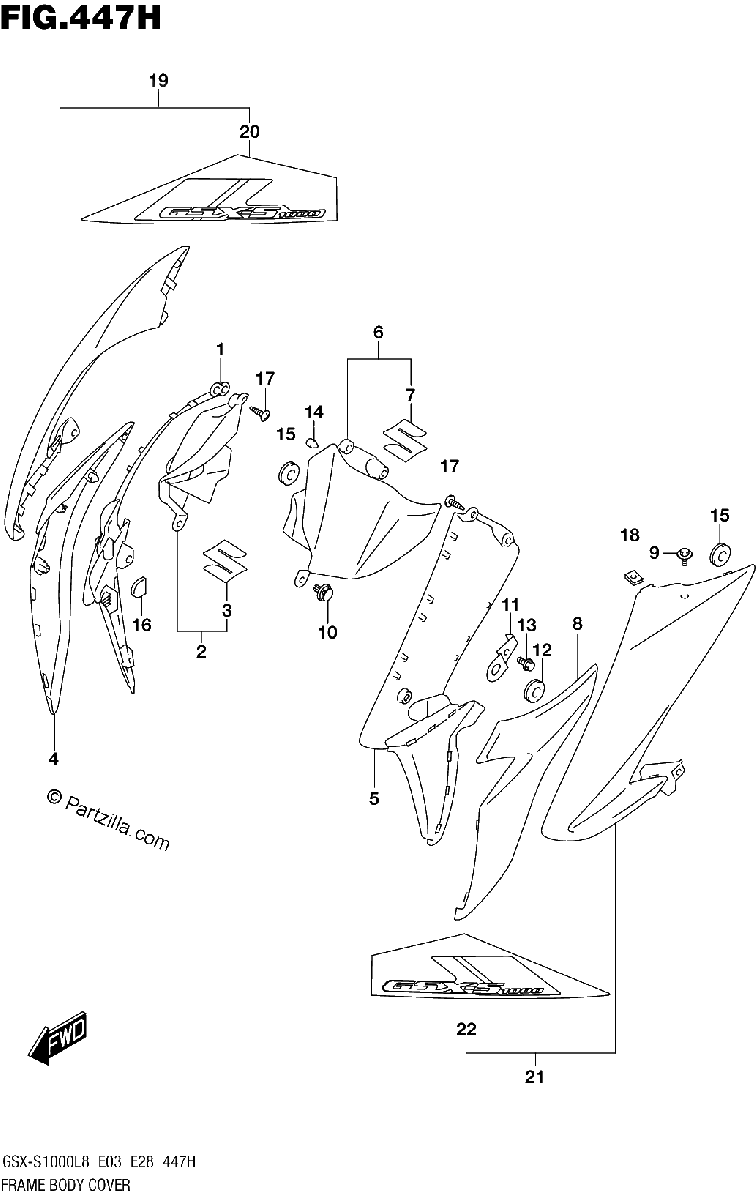 Diagrama de FRAME BODY COVER GSX S1000AZL8 E33