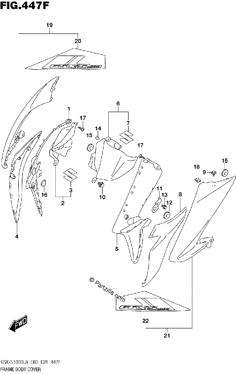 Diagrama de FRAME BODY COVER GSX S1000ZL8 E33