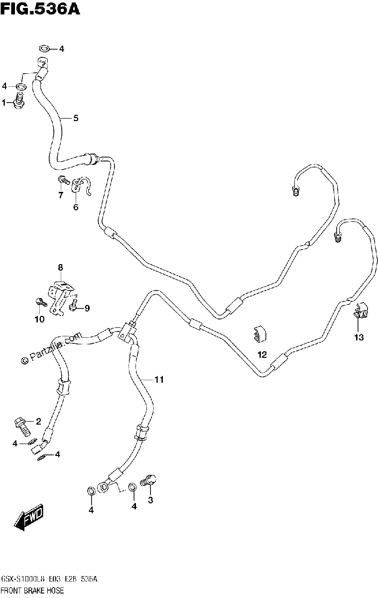 Diagrama de FRONT BRAKE HOSE GSX S1000AL8 E03