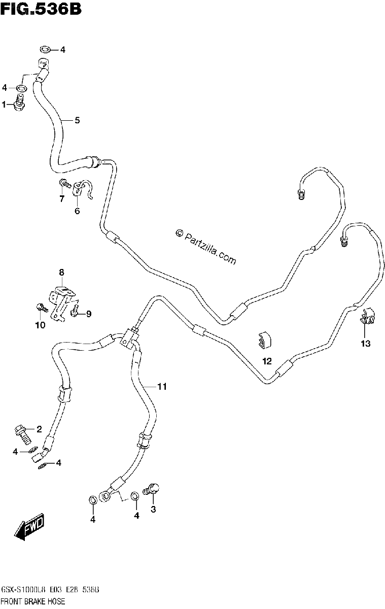 Diagrama de FRONT BRAKE HOSE GSX S1000AZL8 E03