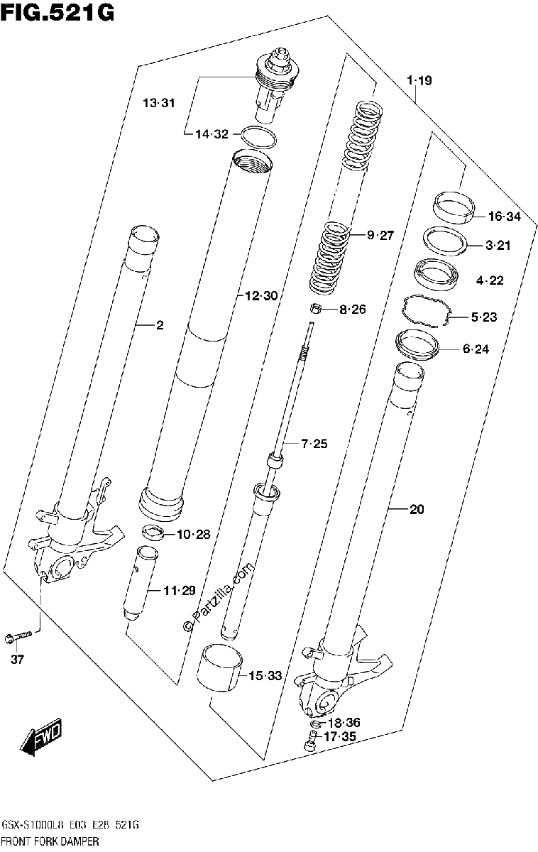 Diagrama de FRONT FORK DAMPER GSX S1000AL8 E33