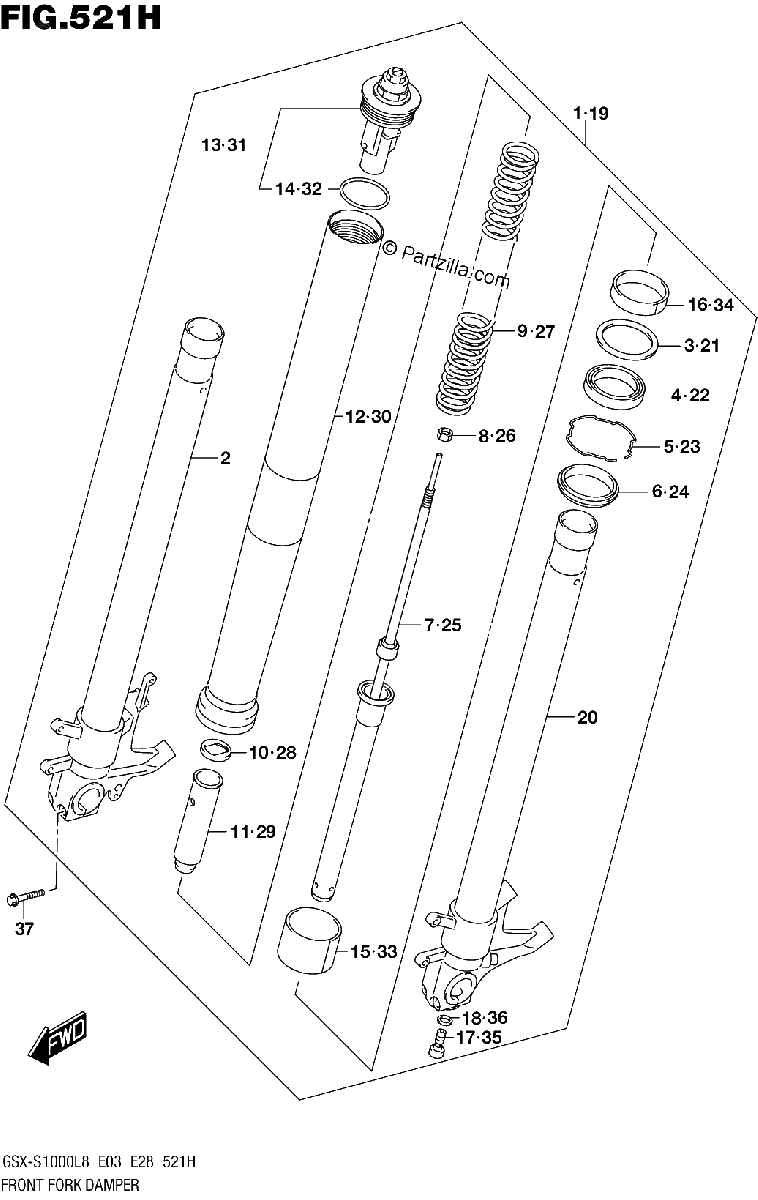 Diagrama de FRONT FORK DAMPER GSX S1000AZL8 E33