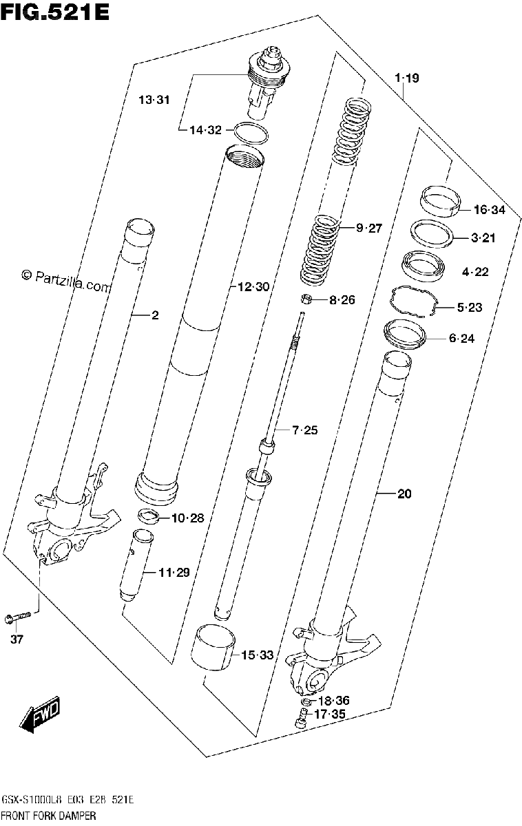 Diagrama de FRONT FORK DAMPER GSX S1000L8 E33