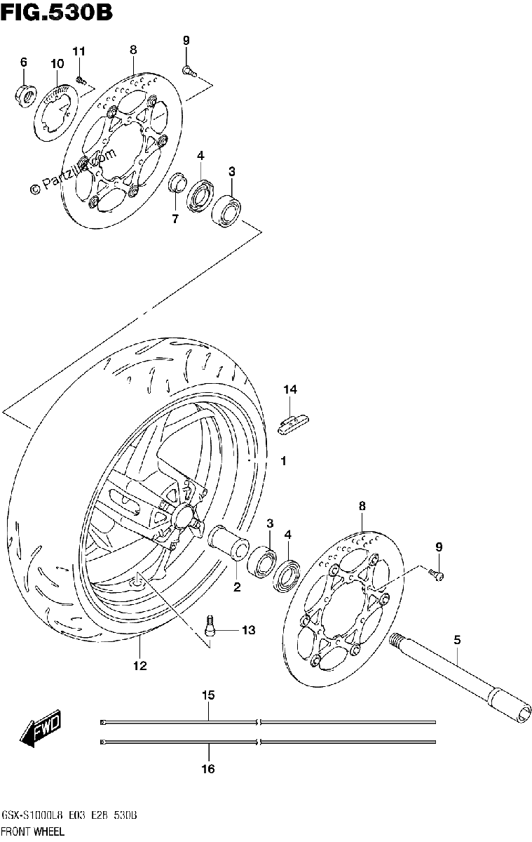 Diagrama de FRONT WHEEL GSX S1000AZL8 E03
