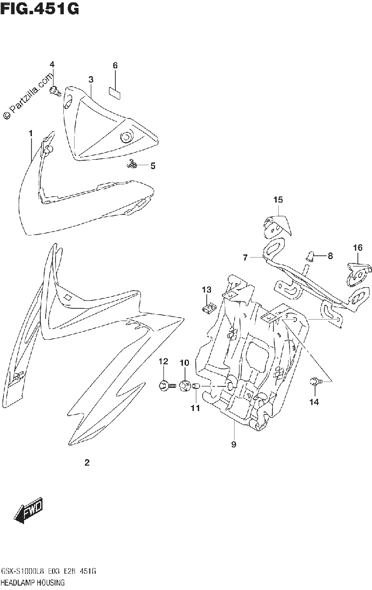 Diagrama de HEADLAMP HOUSING GSX S1000AL8 E33