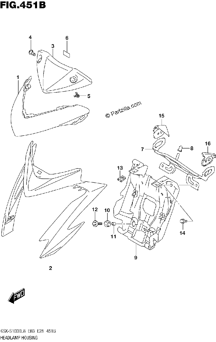 Diagrama de HEADLAMP HOUSING GSX S1000AZL8 E03
