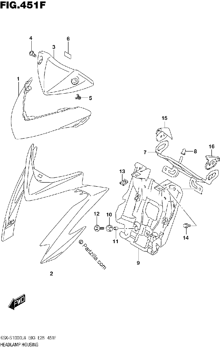 Diagrama de HEADLAMP HOUSING GSX S1000ZL8 E33