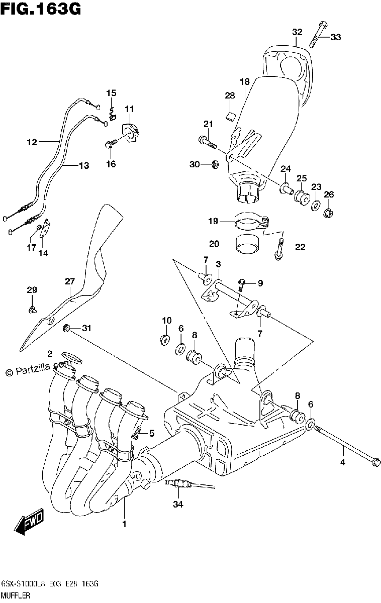 Diagrama de MUFFLER GSX S1000AL8 E33