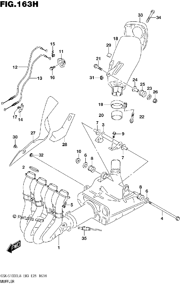 Diagrama de MUFFLER GSX S1000AZL8 E33