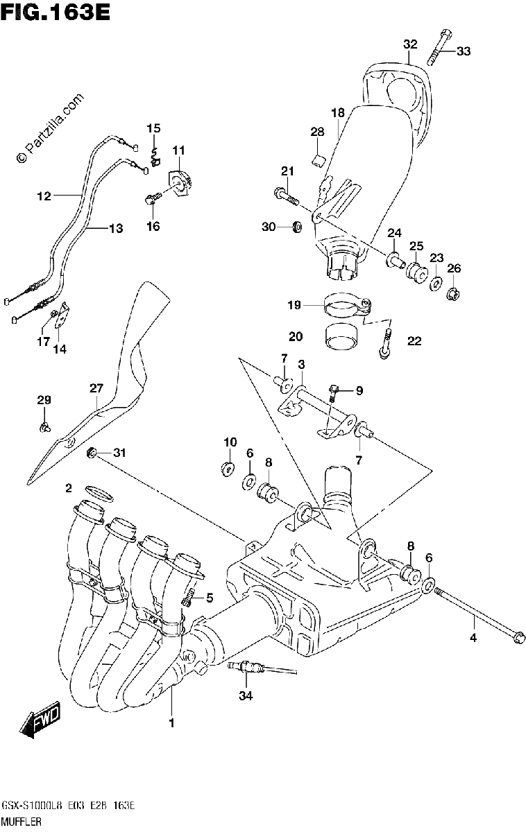 Diagrama de MUFFLER GSX S1000L8 E33