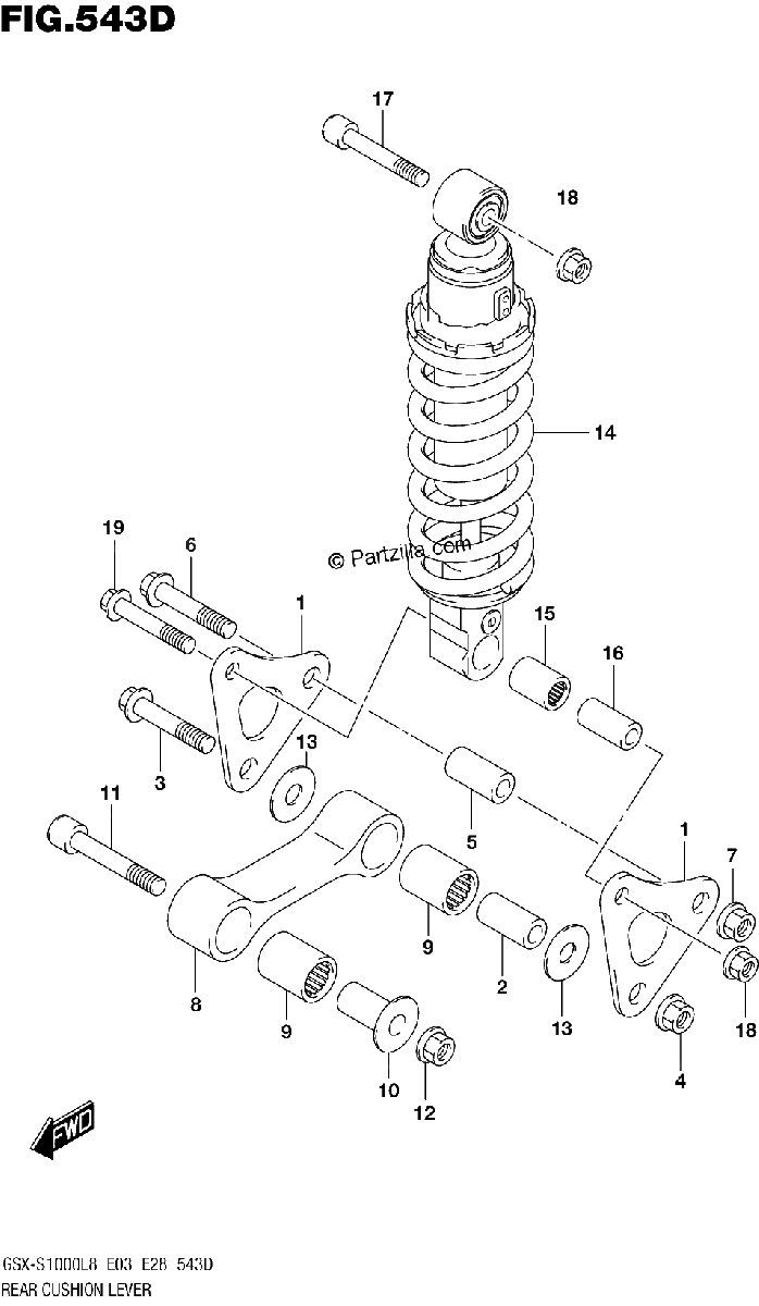 Diagrama de REAR CUSHION LEVER GSX S1000AZL8 E28