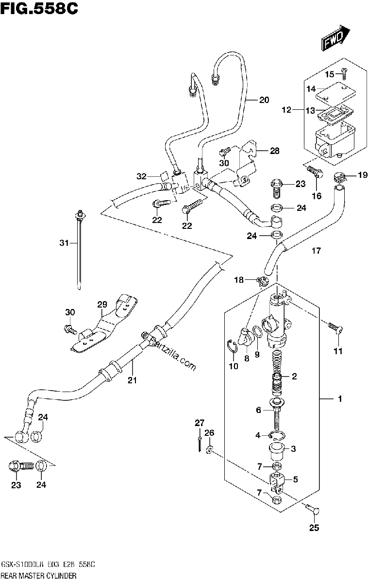 Diagrama de REAR MASTER CYLINDER GSX S1000AL8 E28