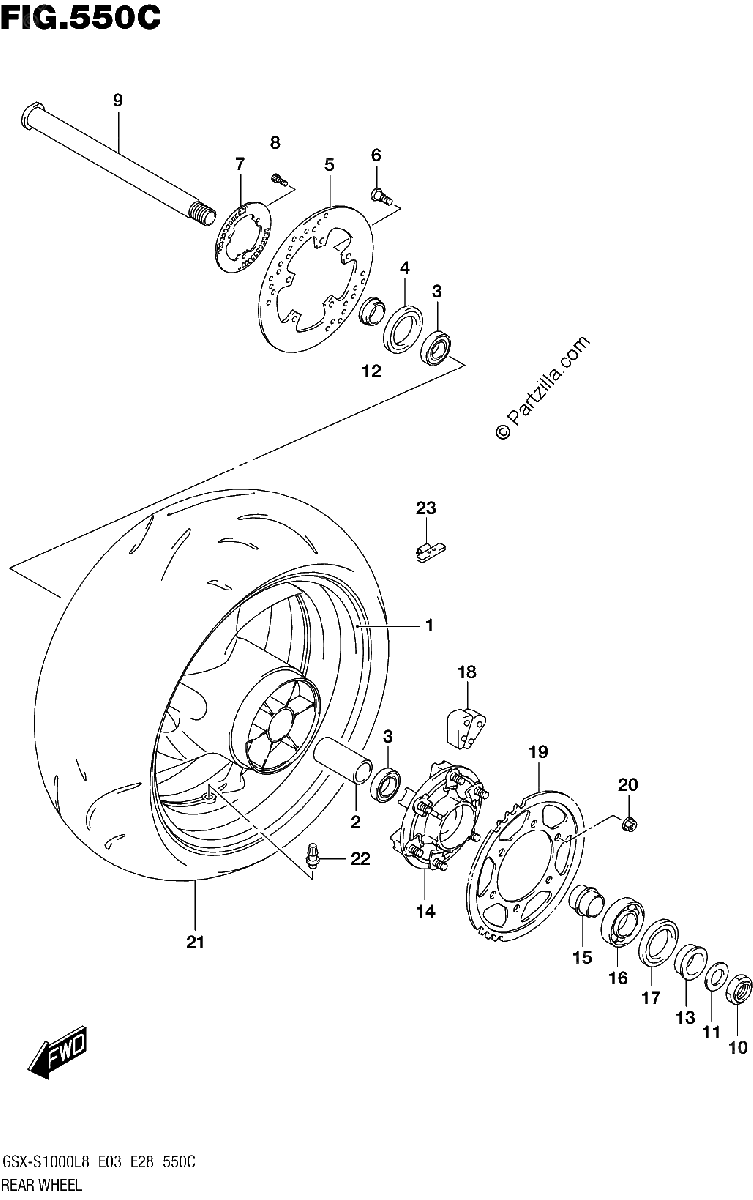 Diagrama de REAR WHEEL GSX S1000AL8 E28