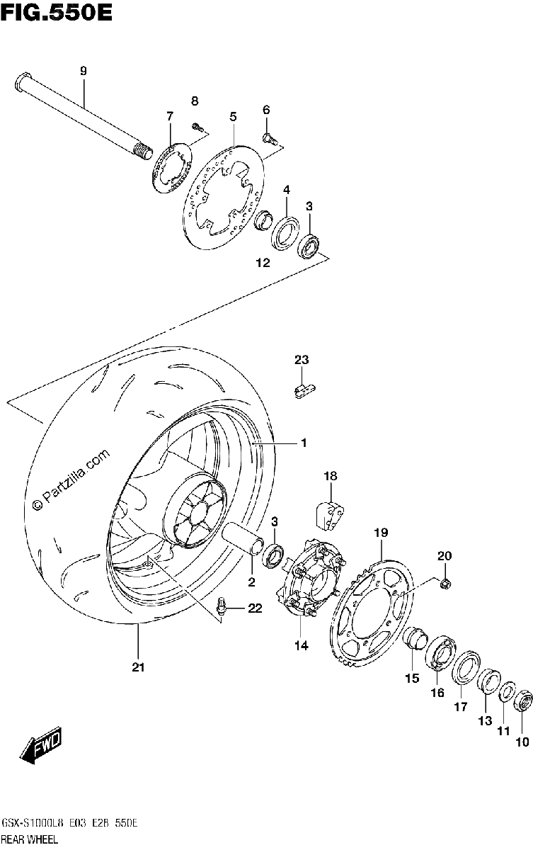 Diagrama de REAR WHEEL GSX S1000L8 E33