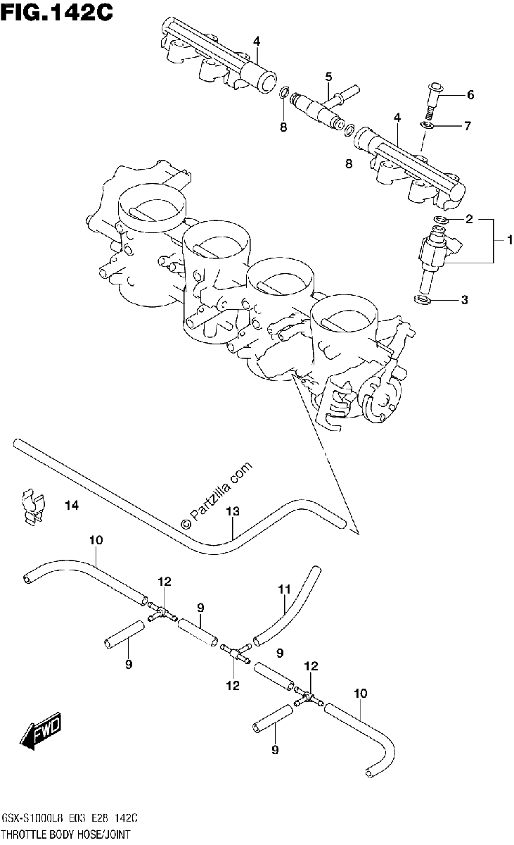 Diagrama de THROTTLE BODY HOSE JOINT GSX S1000AL8 E28