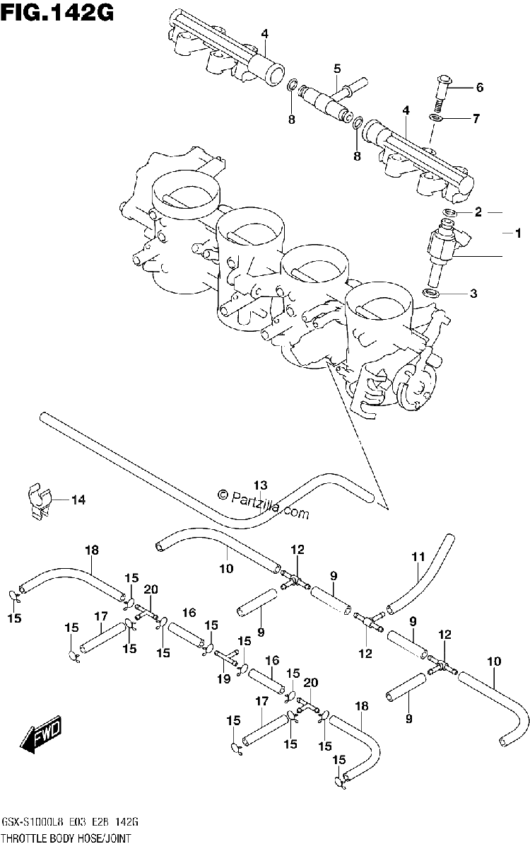 Diagrama de THROTTLE BODY HOSE JOINT GSX S1000AL8 E33