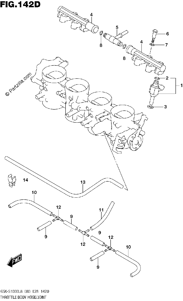 Diagrama de THROTTLE BODY HOSE JOINT GSX S1000AZL8 E28
