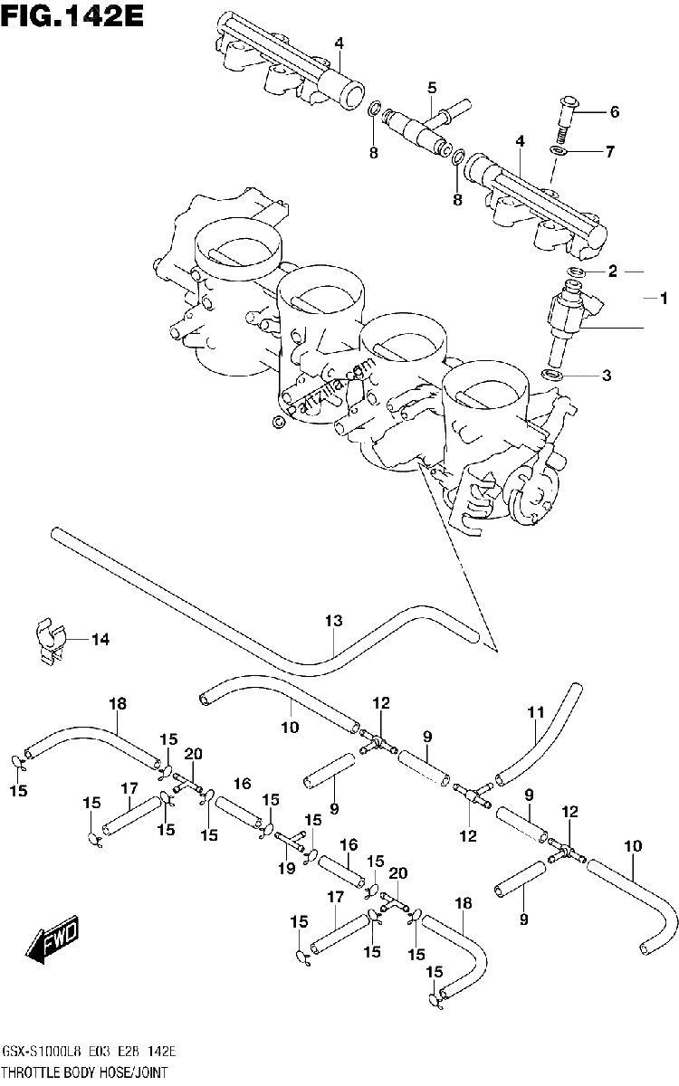 Diagrama de THROTTLE BODY HOSE JOINT GSX S1000L8 E33