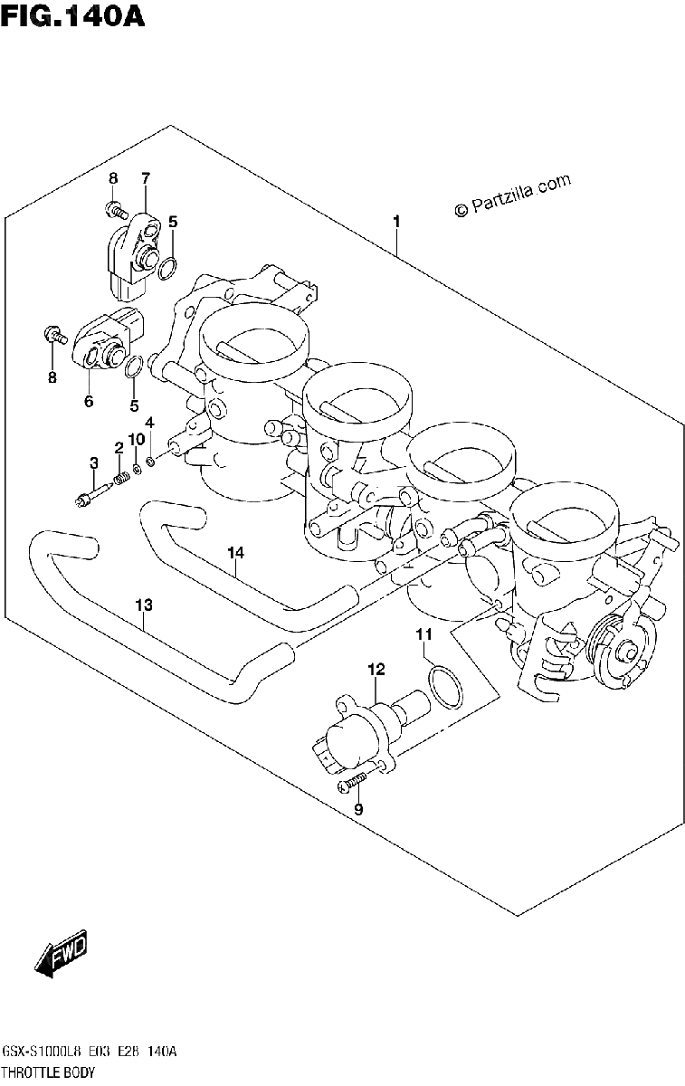 Diagrama de 140A THROTTLE BODY GSX S1000AL8 E03
